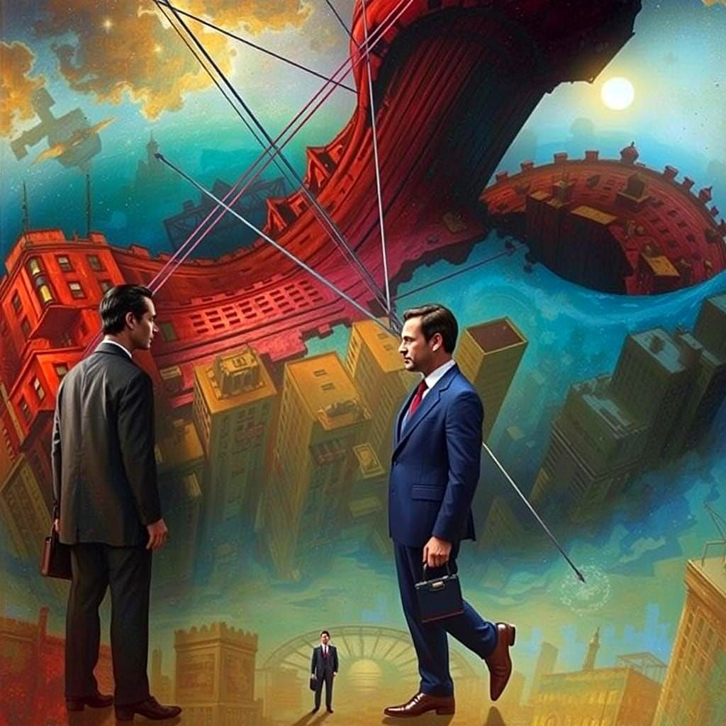 Surreal Contrast: Large Man and Small Man