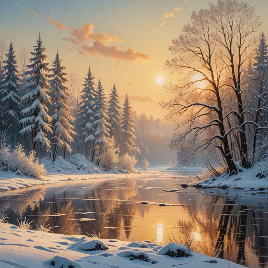Winter Wonder: A Golden Morning in the Snowy Forest