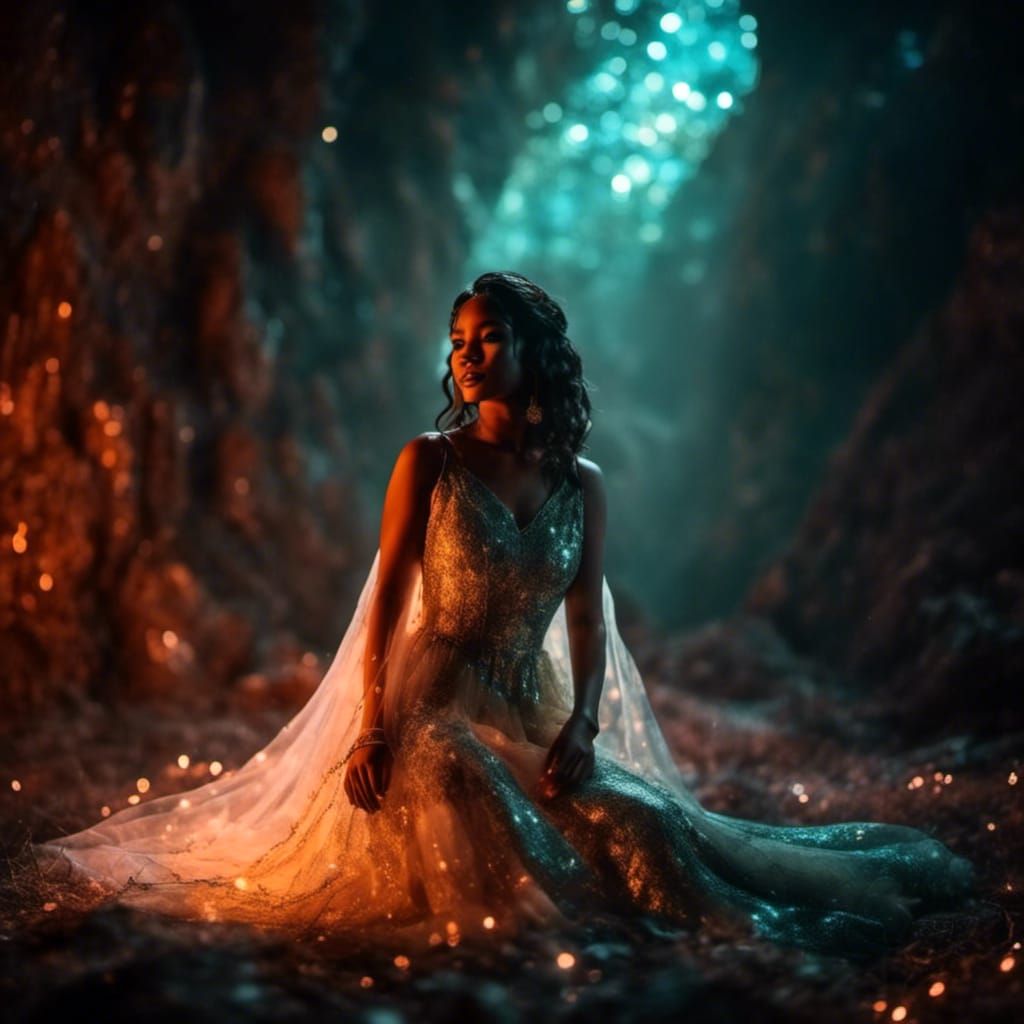 Ethereal Figure in Radiant Sparkle Mote Cavern