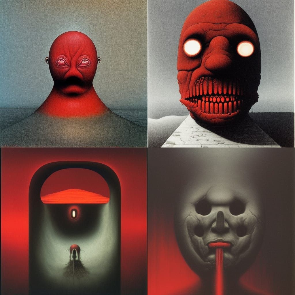 Surreal Black Head on Red, Dark Surrealism
