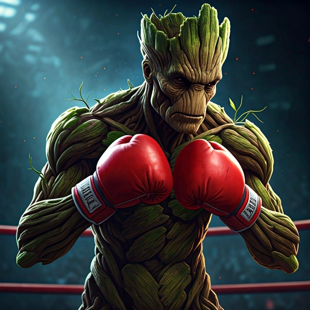 Groot as a Fierce Boxer in Photorealistic Style