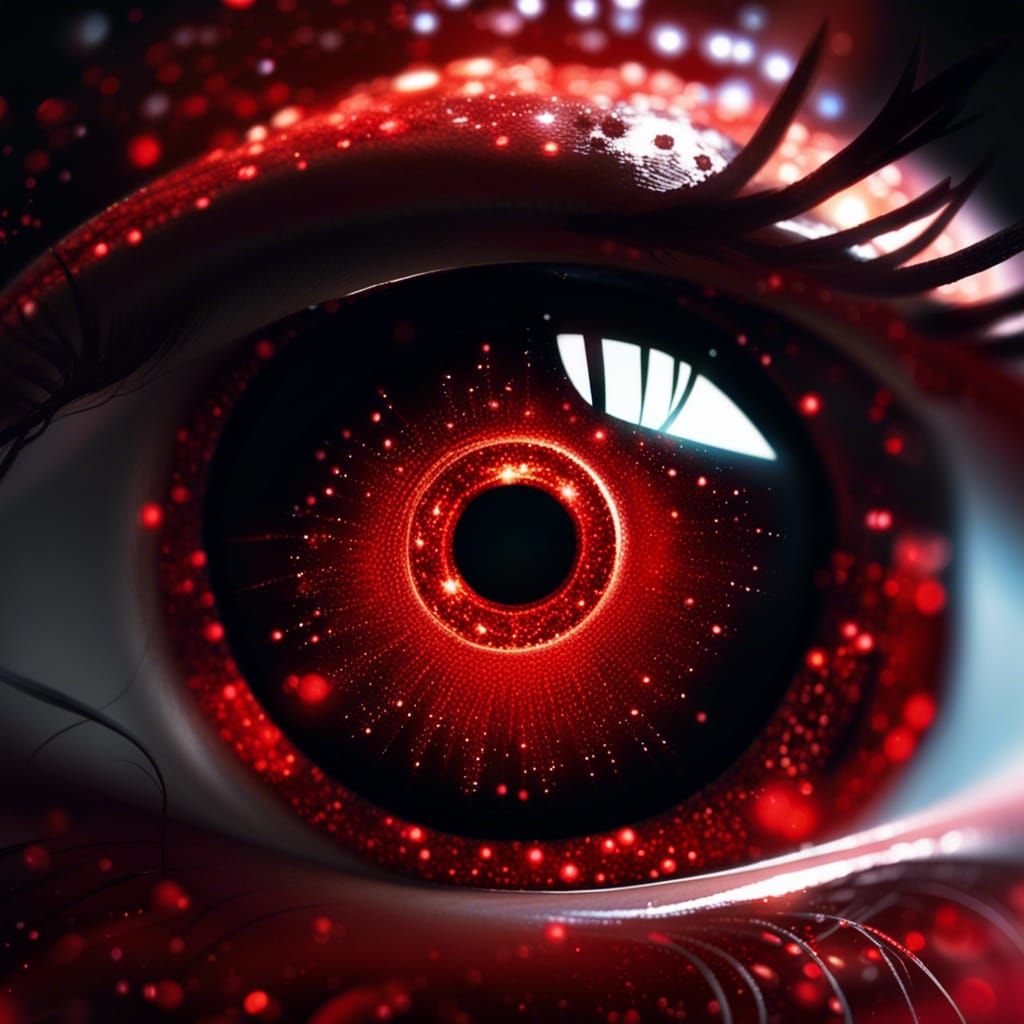 Fiery Demonic Eye with Dark Magic Sparkles