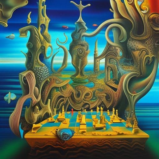 Surreal underwater chess castle