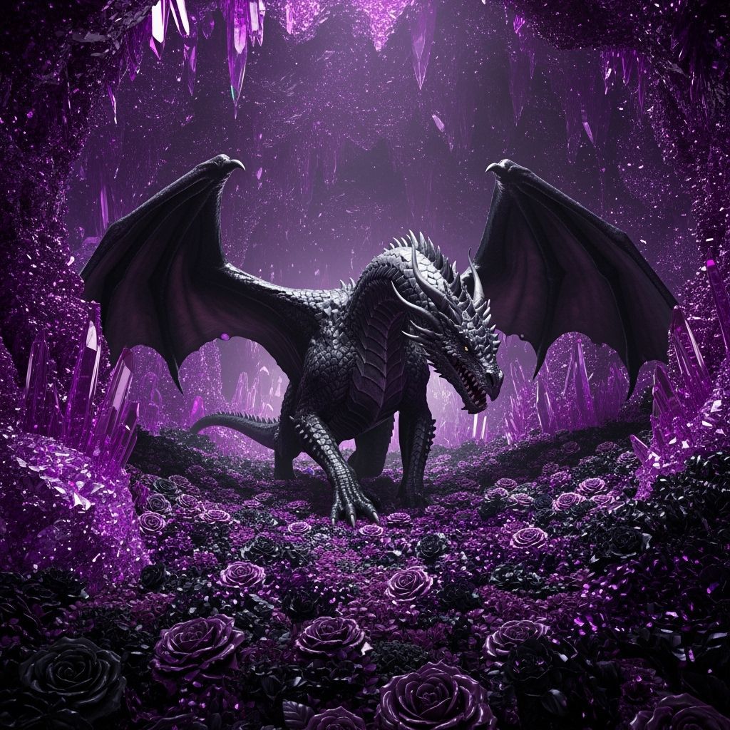 Black Dragon in Crystalline Cave, Matte Painting Style