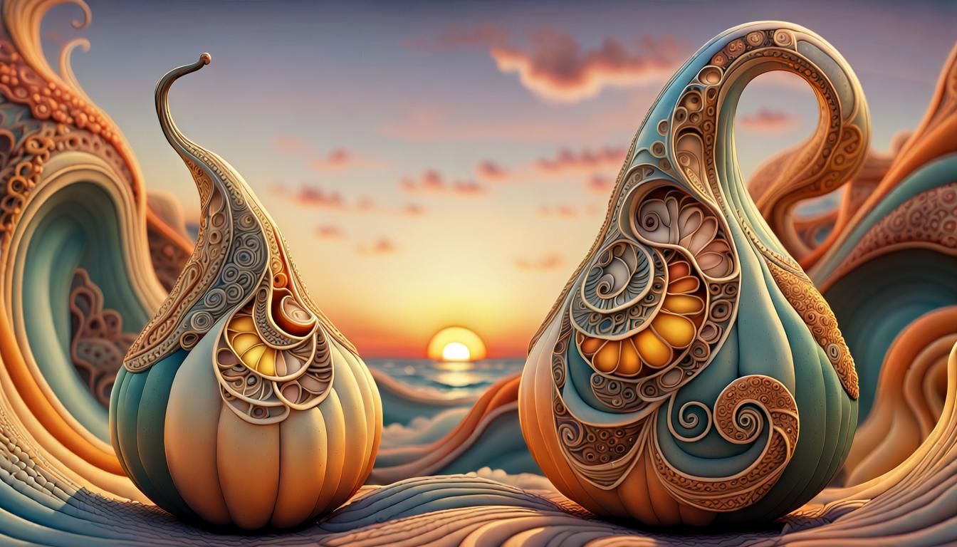 Gourds at Sunset in Art Brut Style