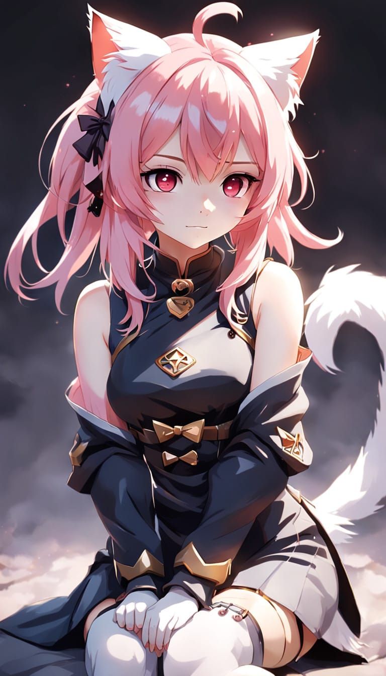 Serene Anime Girl with Red Eyes and Pink Hair Delights