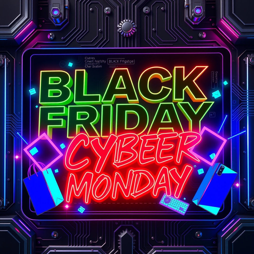 Black Friday Cyber Monday Sign in Cyberpunk Style