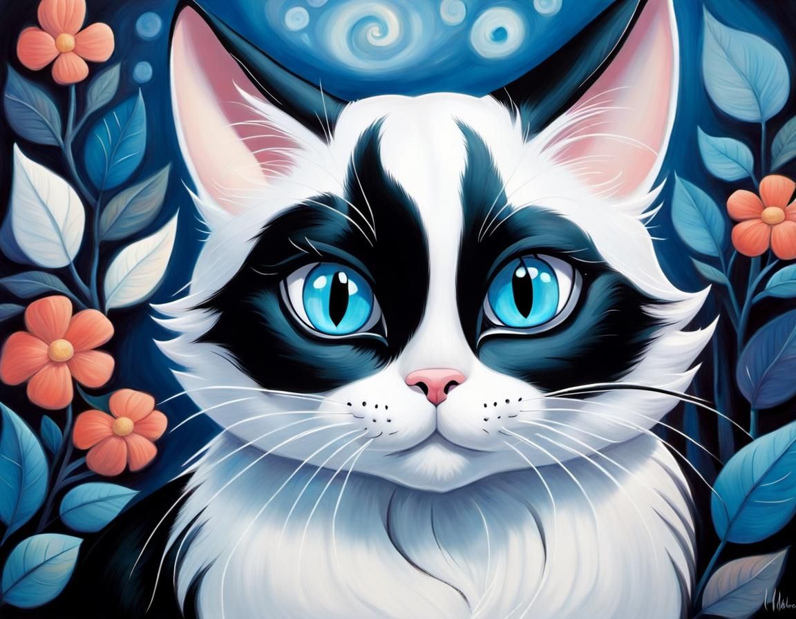 Enchanting Black and White Cat in Disney Style