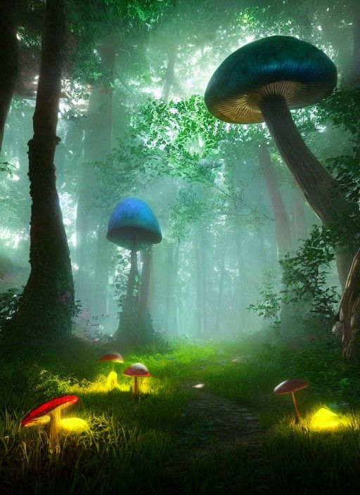 Enchanted Forest Path with Glowing Mushrooms