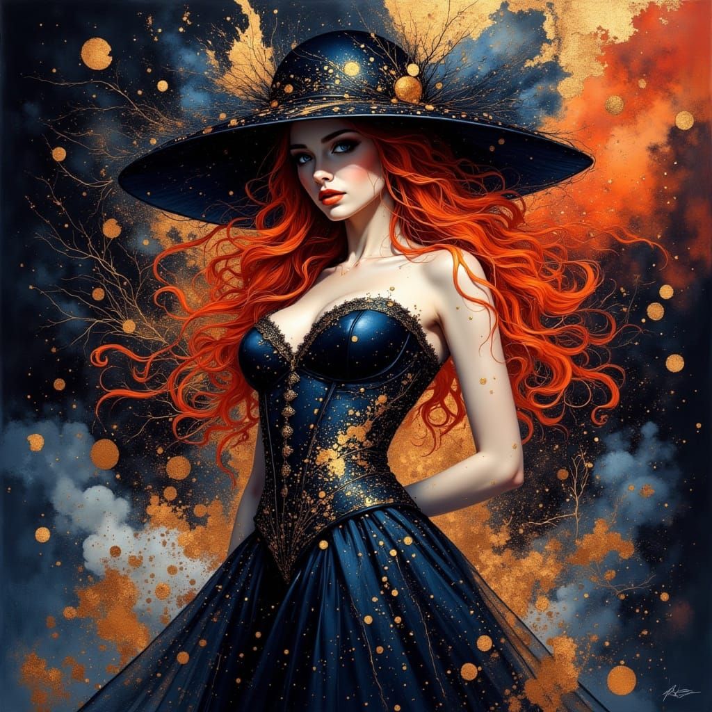 Elegant Futuristic Lady in Dark Blue Corset