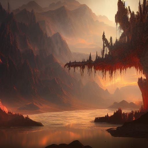 Fantastical Detailed Matte Painting in Deep Color