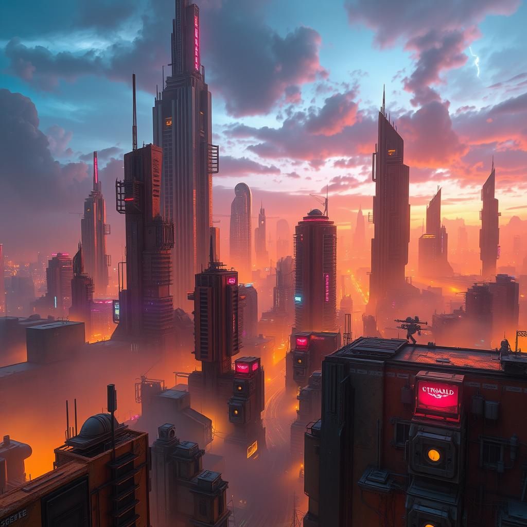 Neon Cyberpunk Cityscape at Dusk in 8K