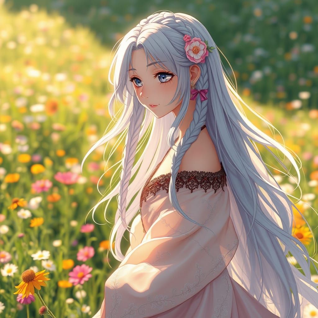 Anime Goddess in Sunlit Meadow