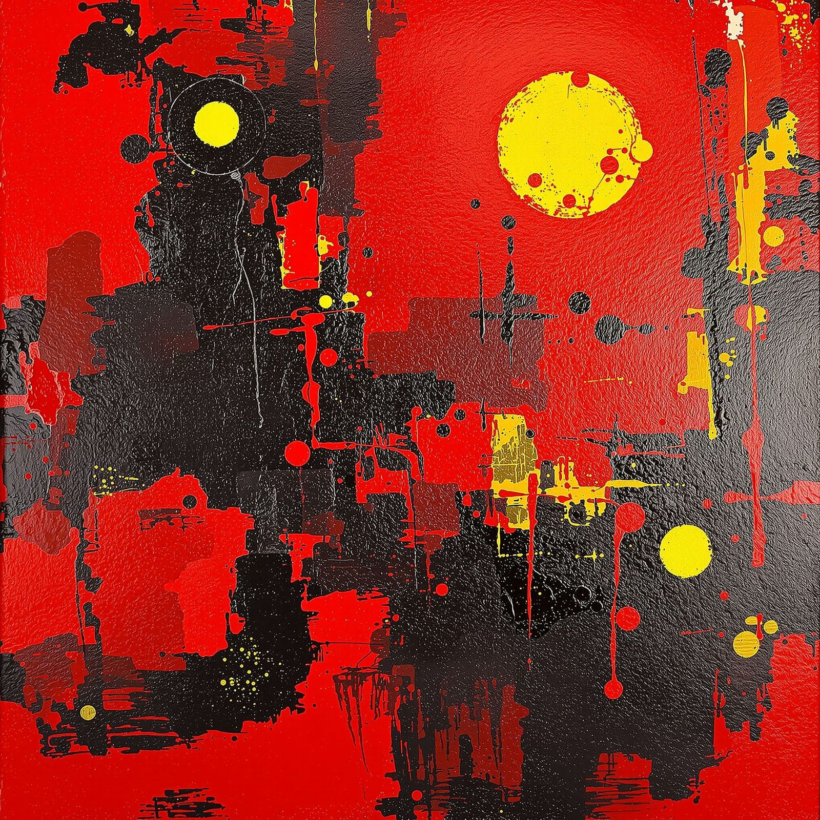 Abstract Composition in Red, Black, and Yellow