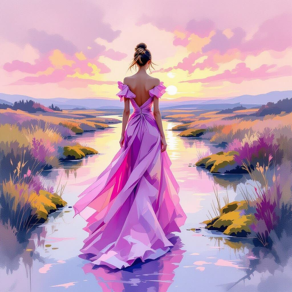 Fashionista on Catwalk in Dreamy Impressionist Style