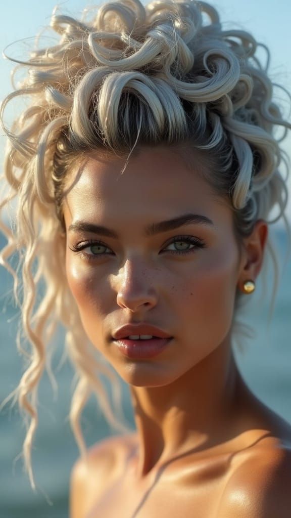 Regal Woman with Futuristic Tribal Elegance in Close-Up Port...