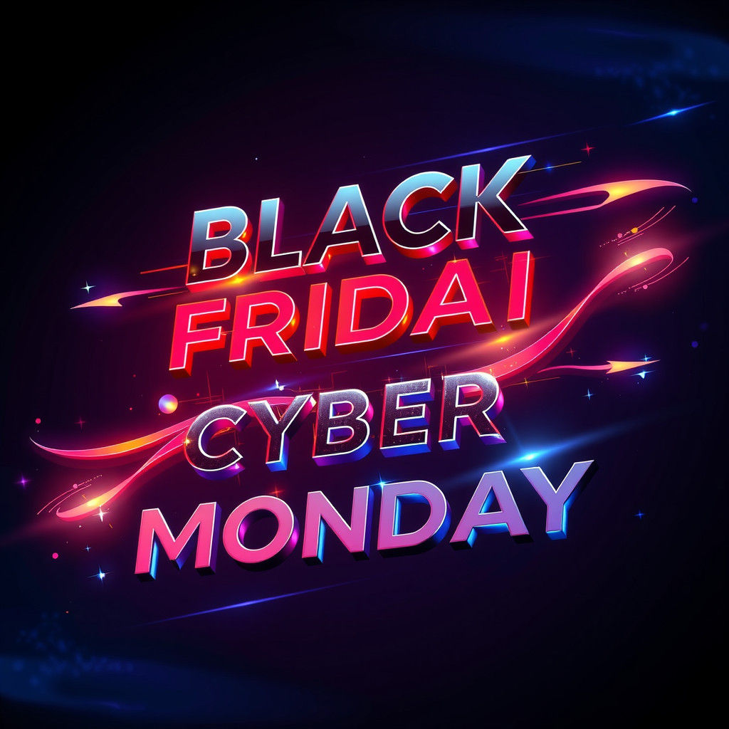 Bold Black Friday Cyber Monday Sign in Futuristic Style