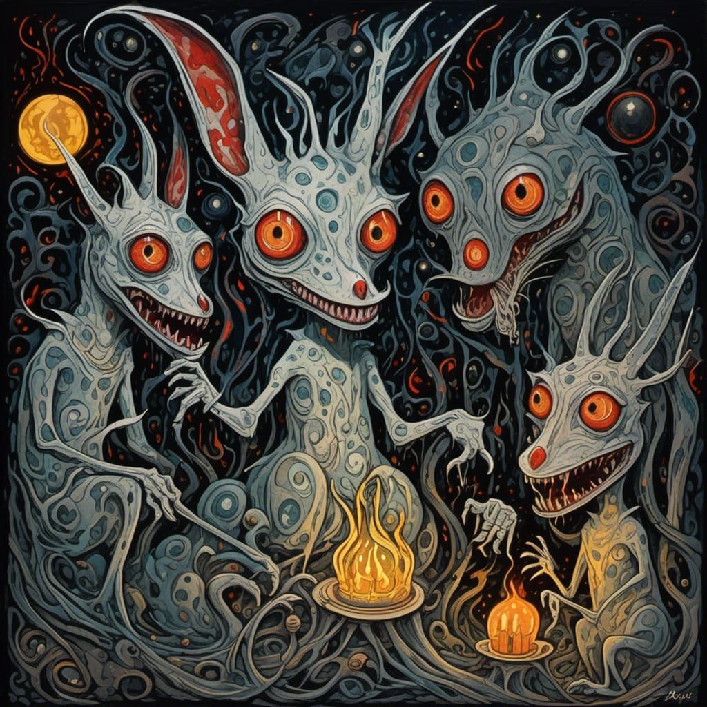 Evil Witches Conjure Magic in Ethereal Oil Painting