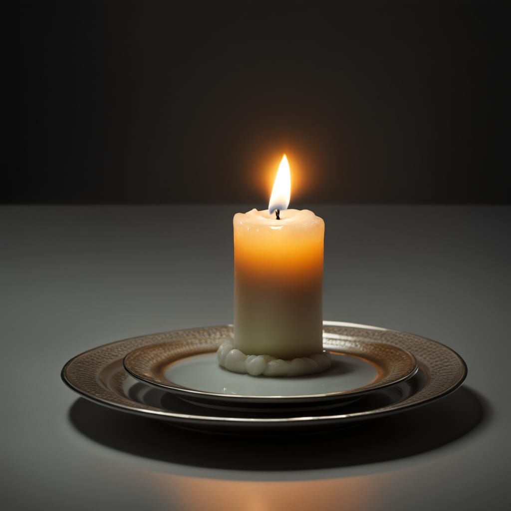 Single Candle Burns in the Darkness
