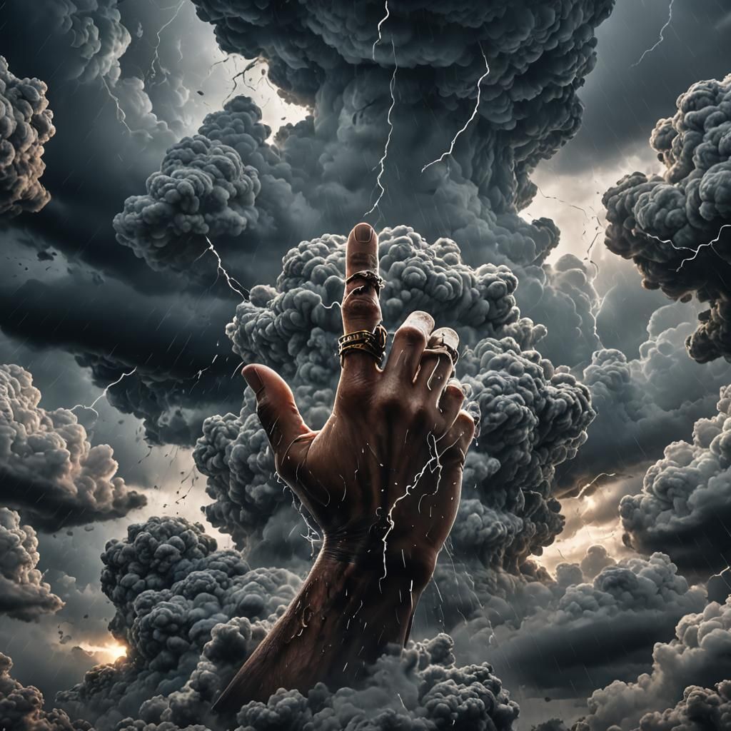 Giant Hand Emerges from Storm Cloud