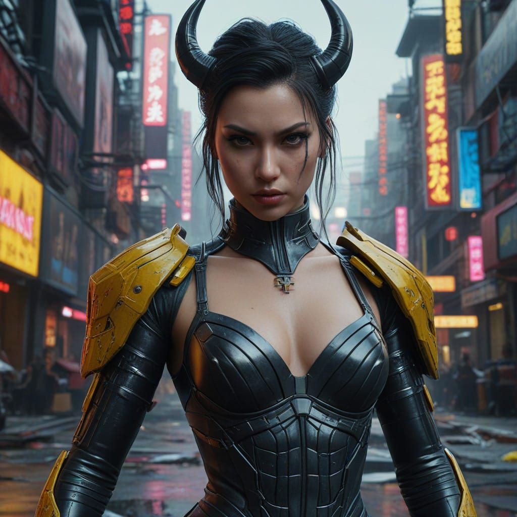 Elegant Asian Fatale in Cyberpunk Latex