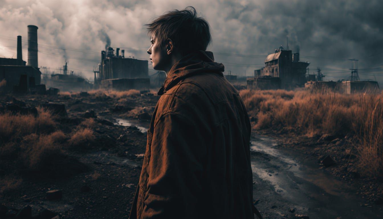 Post-Apocalyptic Stalker in a Desolate Landscape