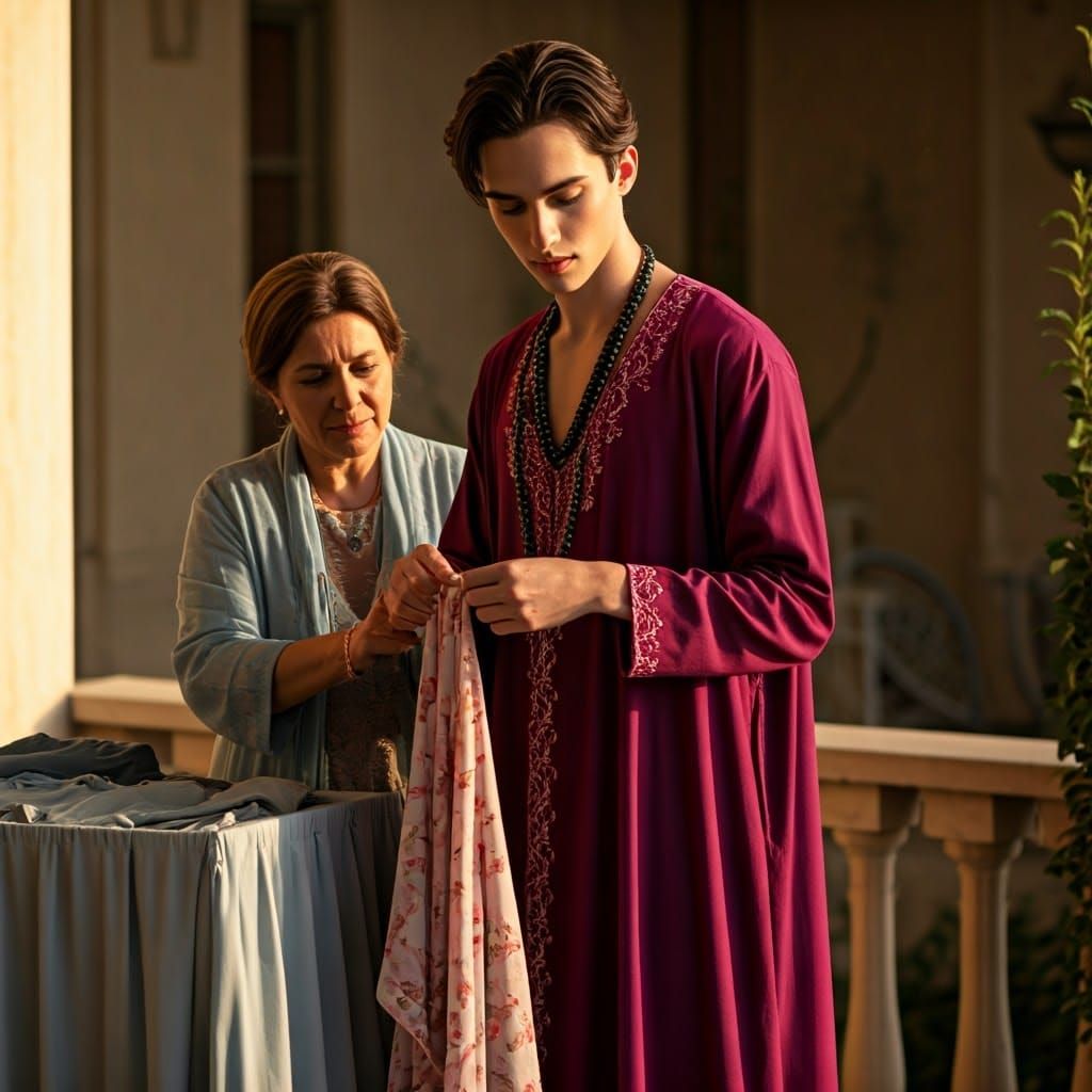 Androgynous Youth Lines Clothes in Sun-Kissed Afternoon Ligh...