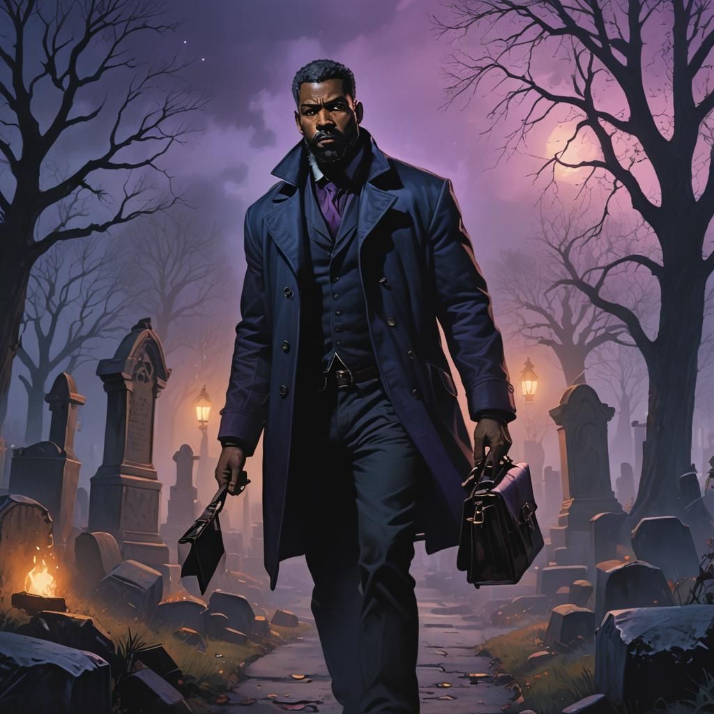 Midnight Graveyard Investigation in Dark Fantasy Style