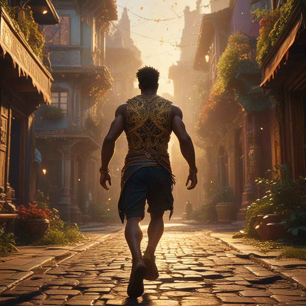 Fantasy Person Running Late: Cinematic Film Still