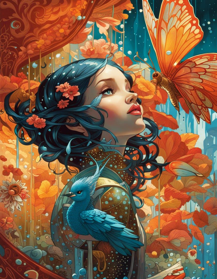 Fairy Princess and Mirrored Reflection, Detailed Digital Art