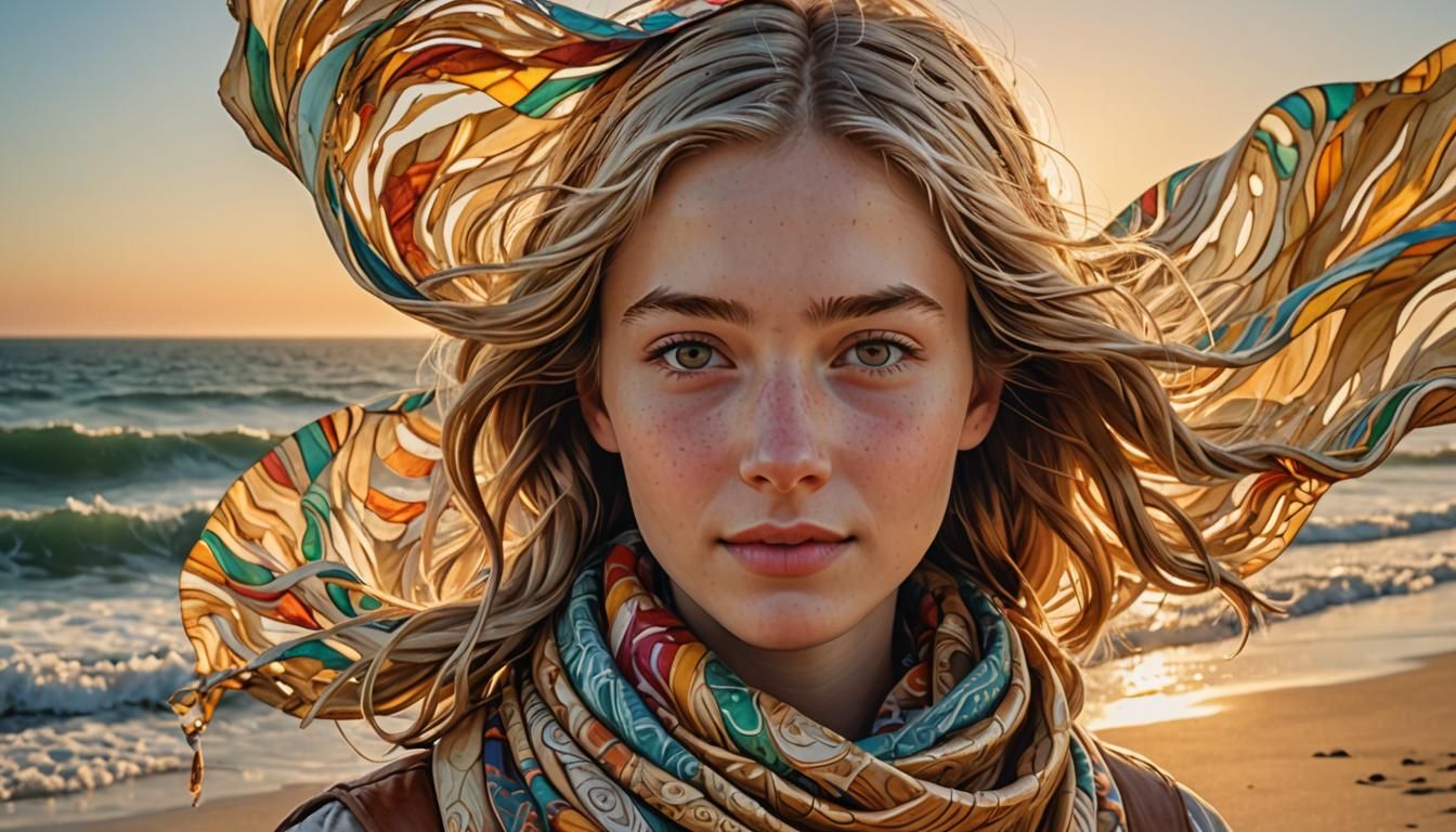 Wood Carving of Woman with Flowing Scarves