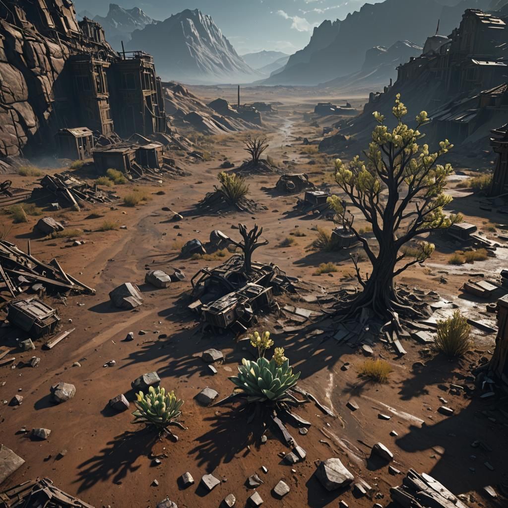 Hopeful Plant in Barren Wasteland: Digital Concept Art