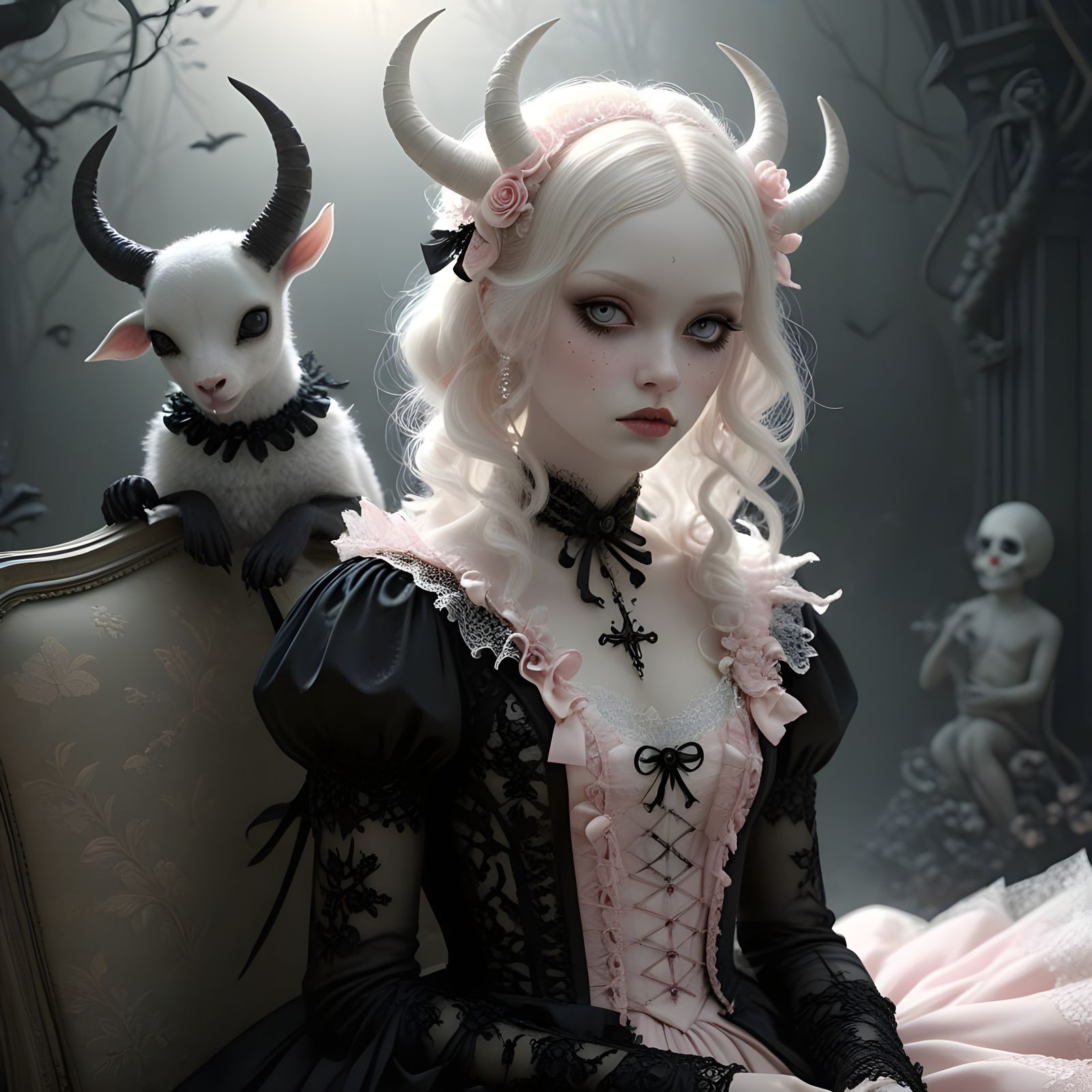 Pop Surrealism Woman in Pastel Goth Style