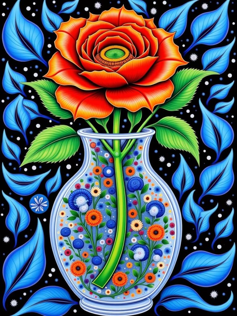 Hyperrealist Rose with Odisha-Inspired Patterns