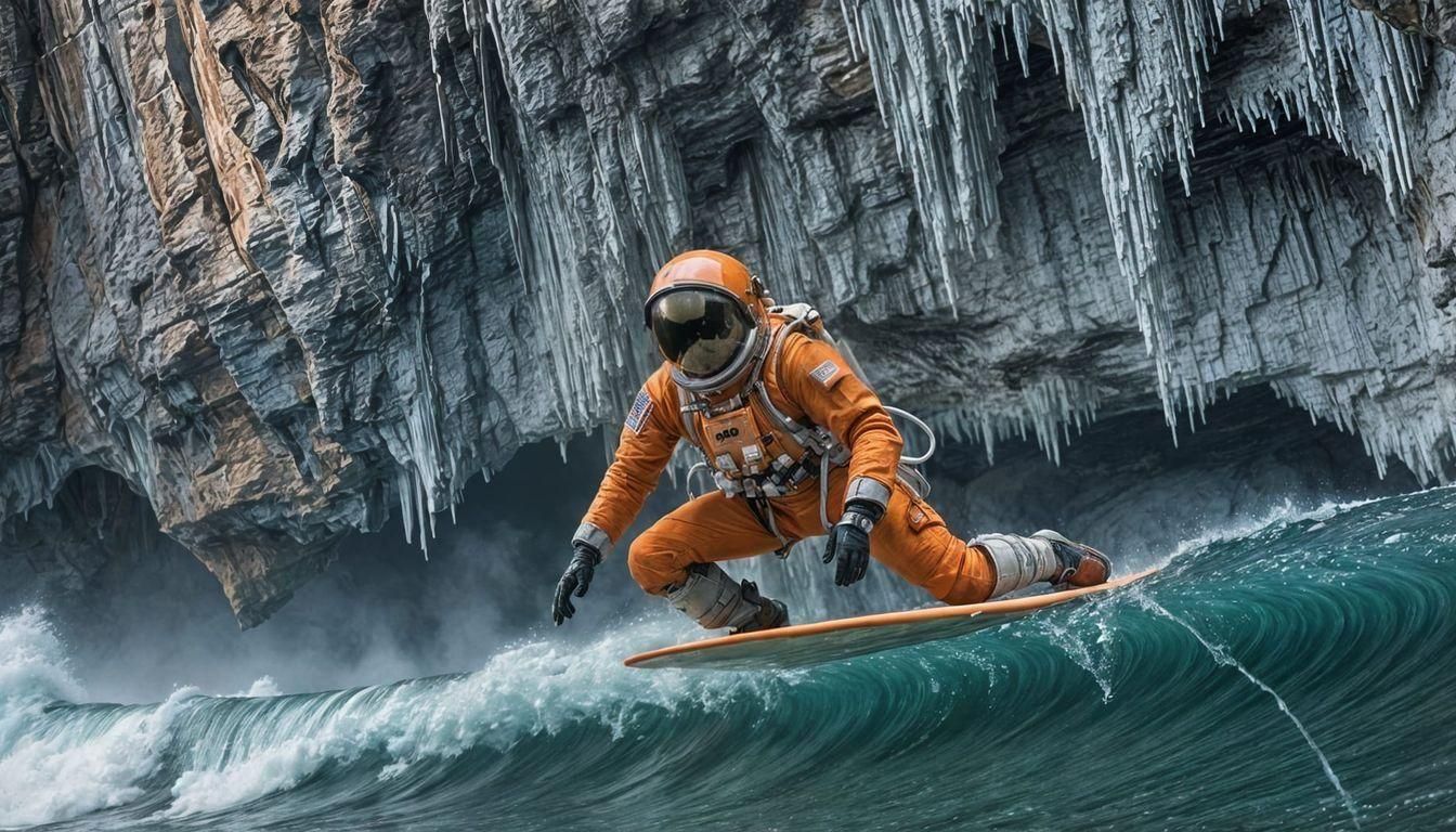 Astronaut Surfing a Wave in Space Station