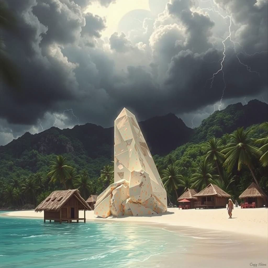 Island Oasis with Ancient Quartz Monument