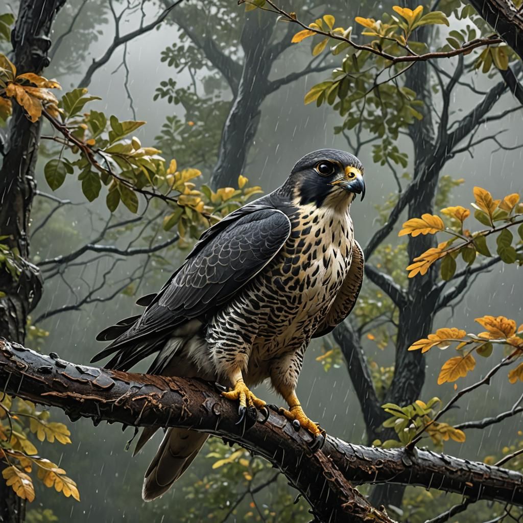Hyperrealistic Peregrine Falcon After Rain
