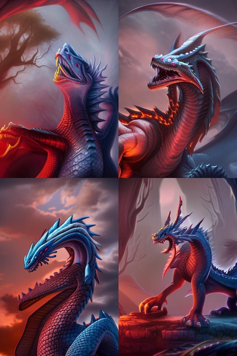 Mother and Baby Dragon in Cave at Night