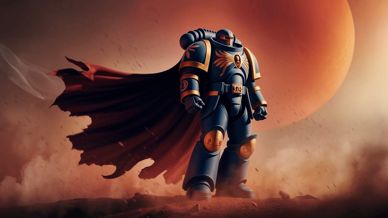 Epic Warhammer 40,000 Space Marine Portrait in Golden Armor