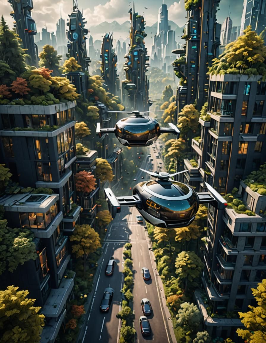 A modern city in the forest.
