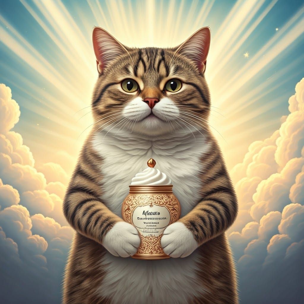 Chubby Cat with Hand Cream, Watercolor Style