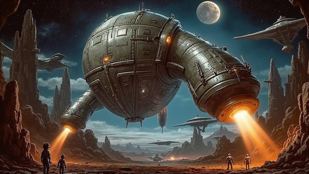 Futuristic Spaceport Scene with Corvette-Class Spaceship