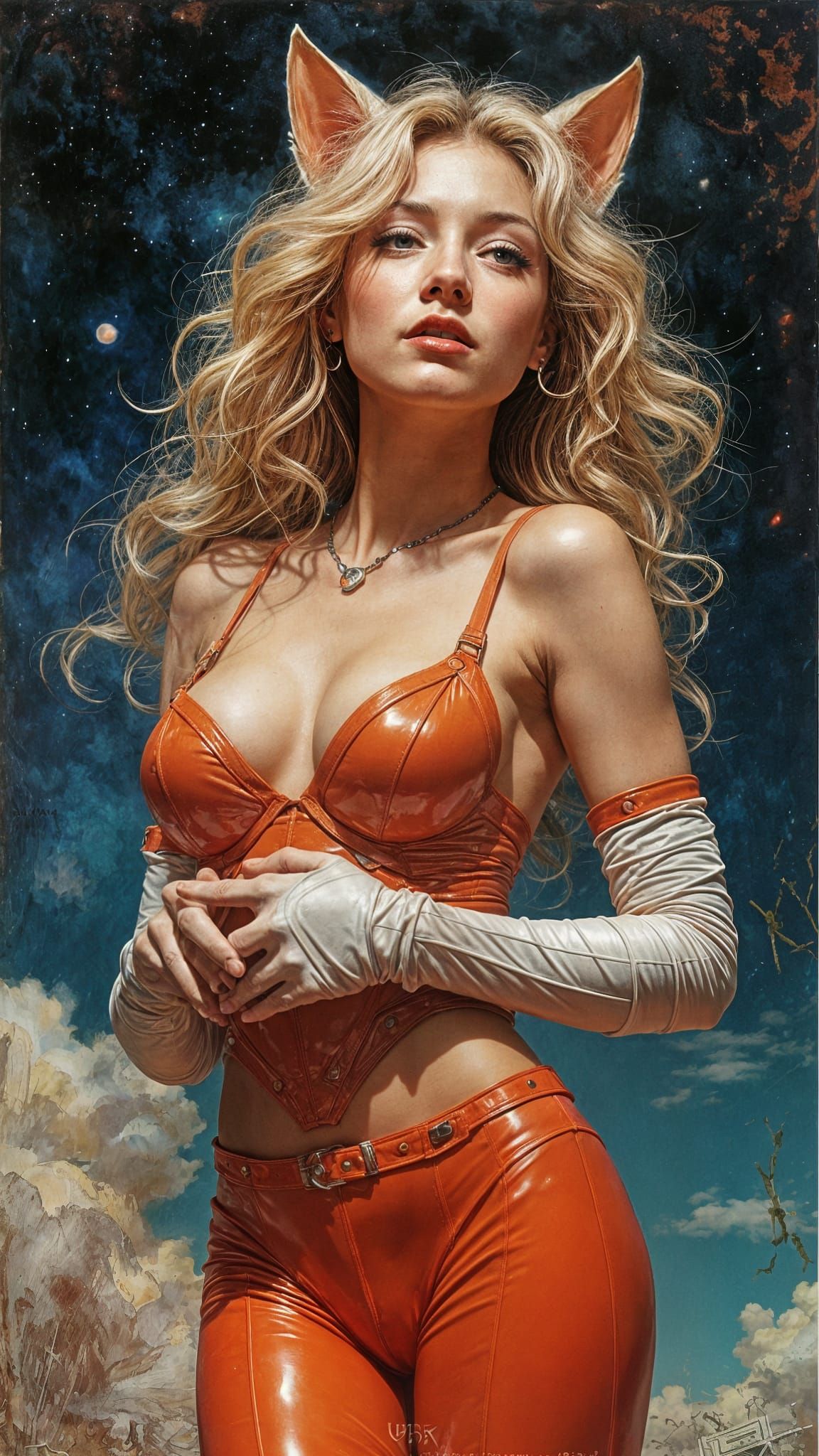 Feline Space Nurse in Cosmic Comic Style