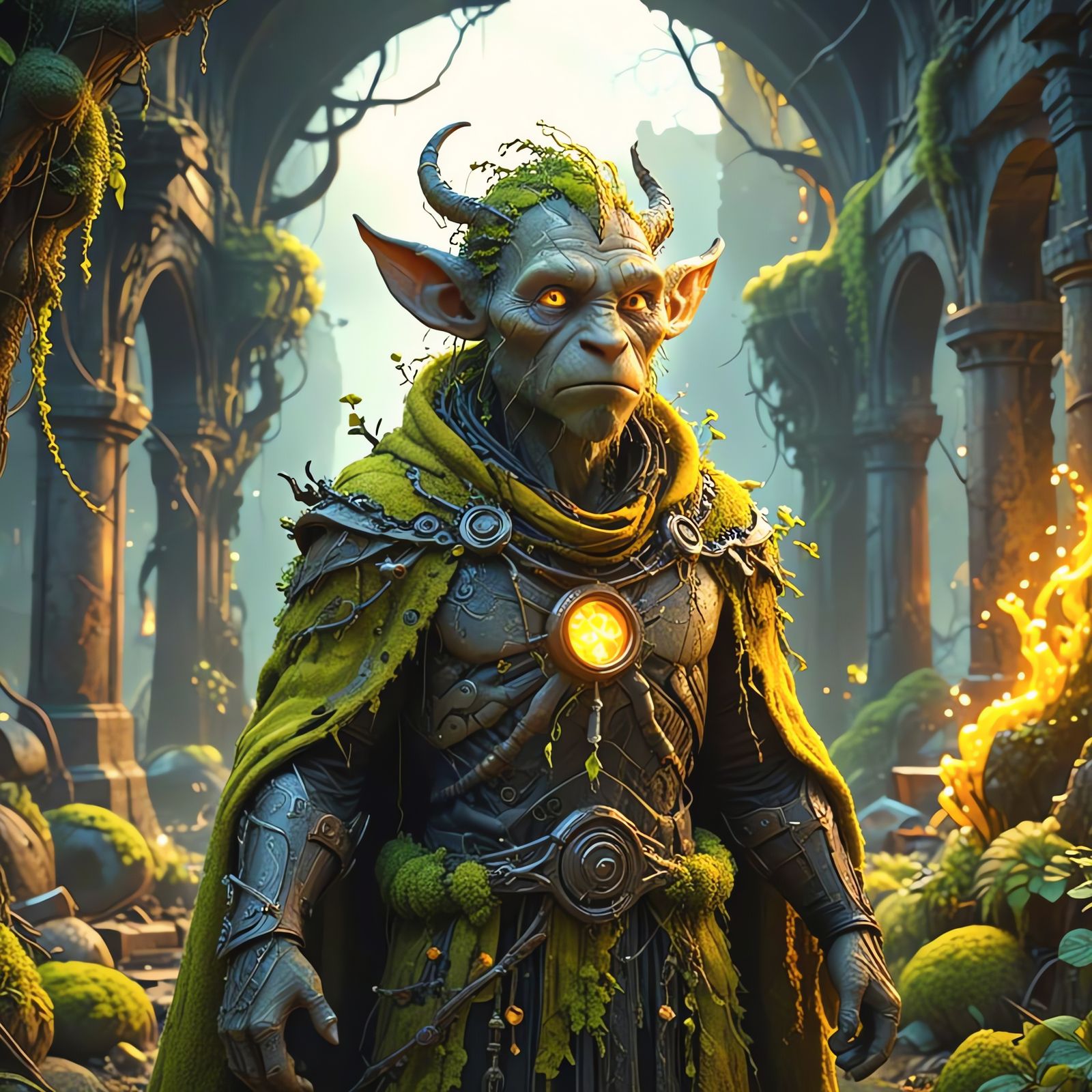 Post-Apocalyptic Druid in Ruined City, Digital Art