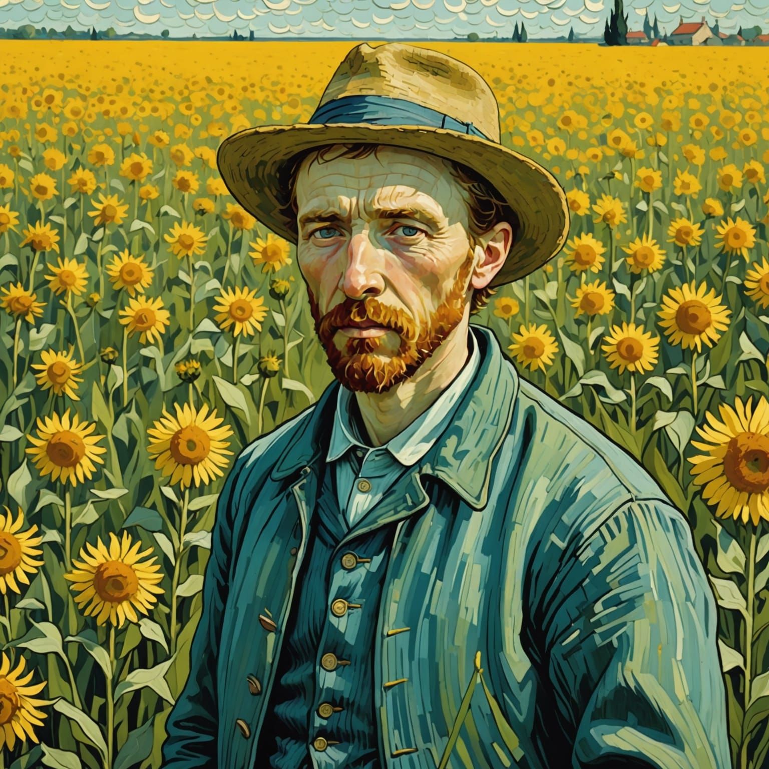 Vincent Van Gogh Contemplates Dandelions in a Field of Confu...