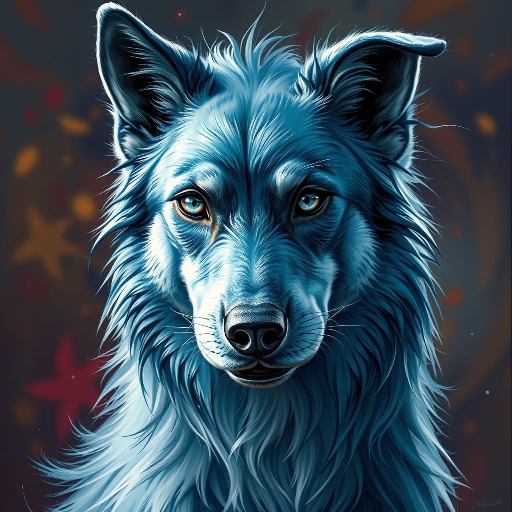 Fantasy Hound with Blue-Gray Fur and Silver Mirror Eyes