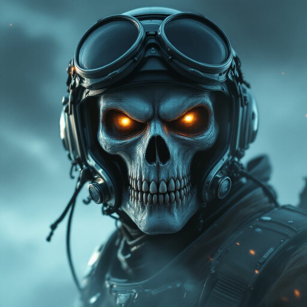 Ghostly Demonic Pilot in Sci-Fi Cybertech Suit
