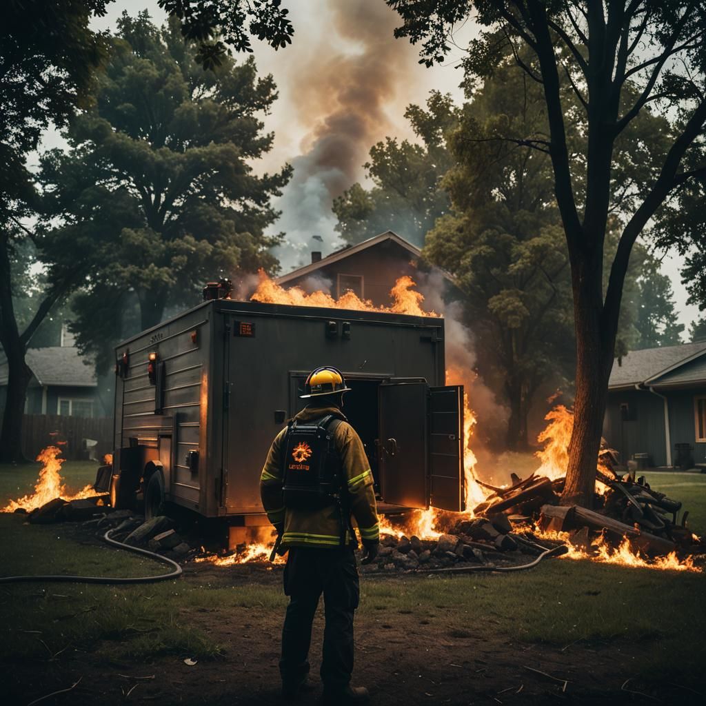 Firefighter in Safe Place: Cinematic Film Still