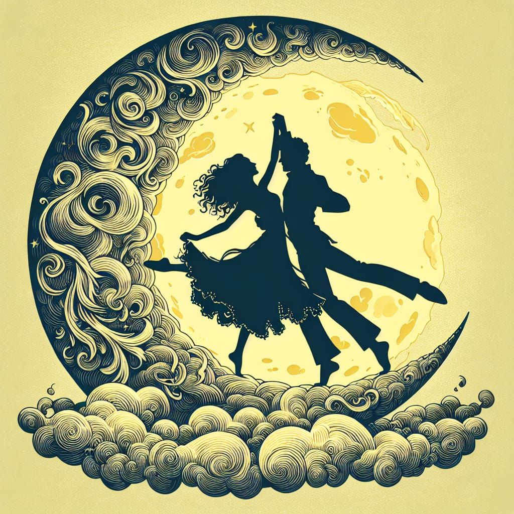 Silhouetted Couple Dancing on a Cloud