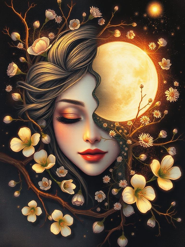 Sleeping Beauty Surrounded by Wildflowers, in Colored Pencil